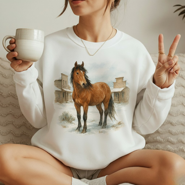 Retro Wild West Horse Watercolor Sweatshirt - Western Sweater