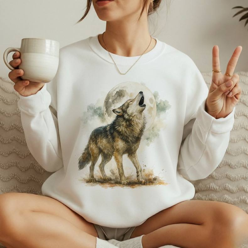 Retro Wolf Howling At The Moon Sweatshirt - Wildlife Sweater