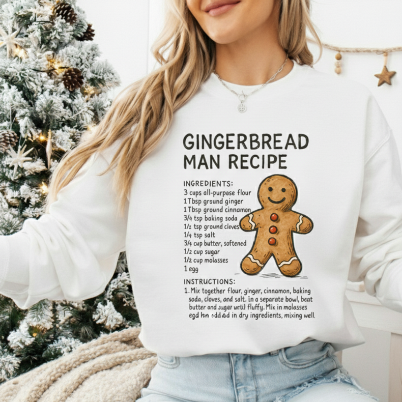 Gingerbread Man Recipe Christmas Sweatshirt - Cookie Crew Christmas Sweater