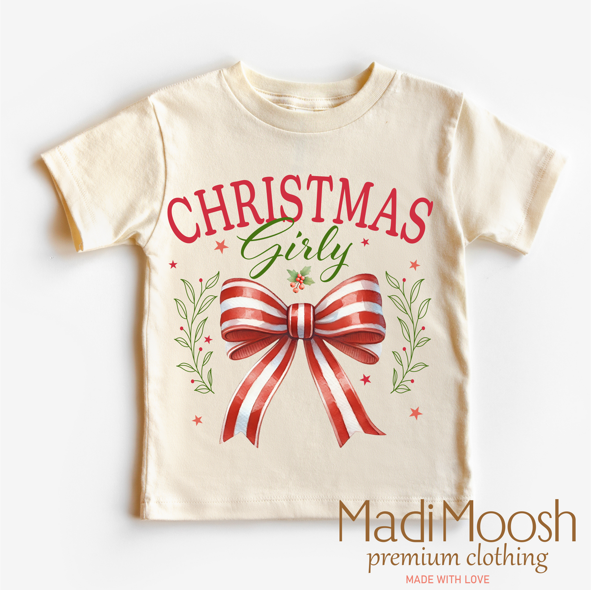 Christmas Girly Bow graphic T-shirt by Madi Moosh