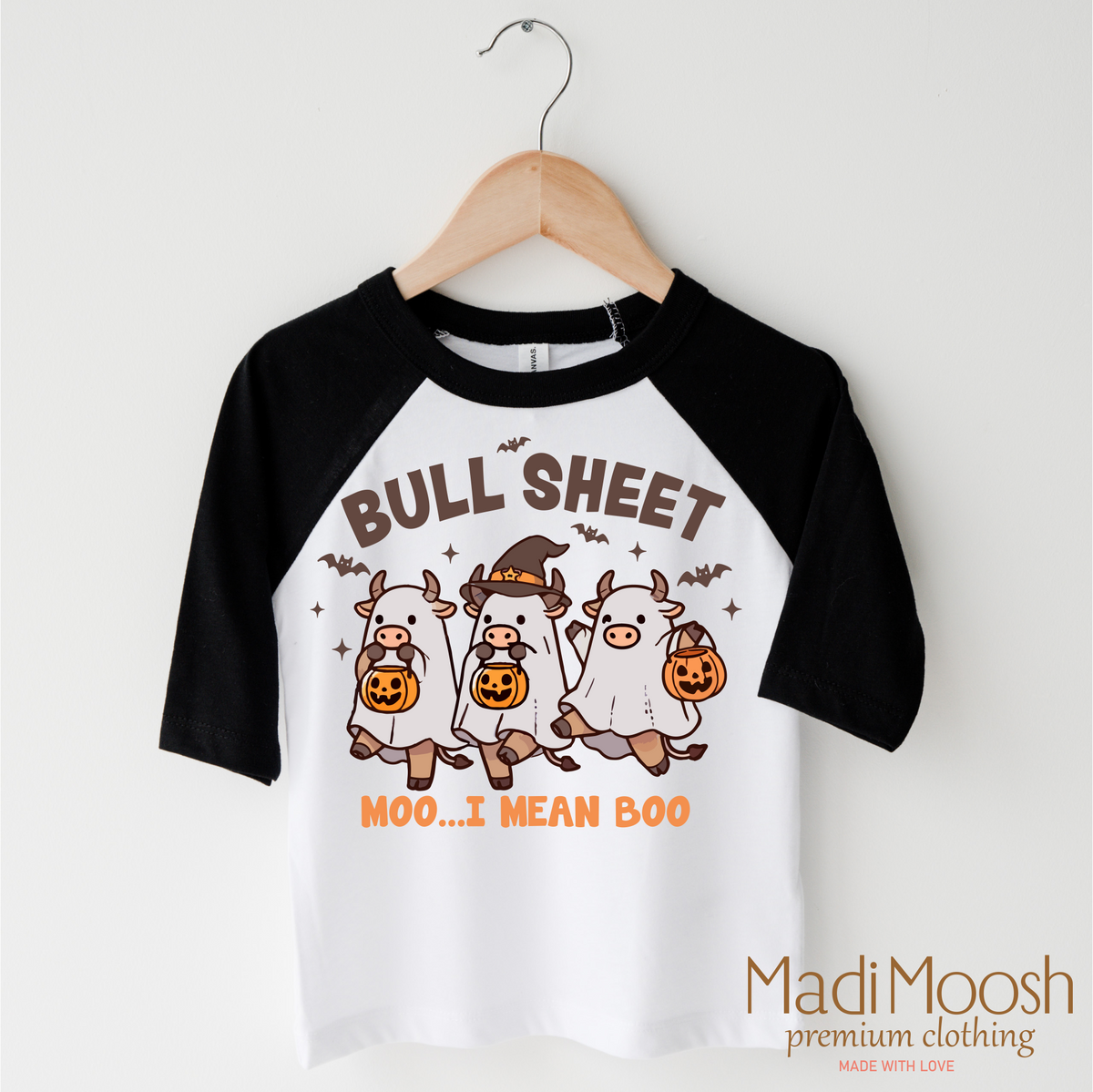 Bull Sheet Halloween design on a black-accented shirt.