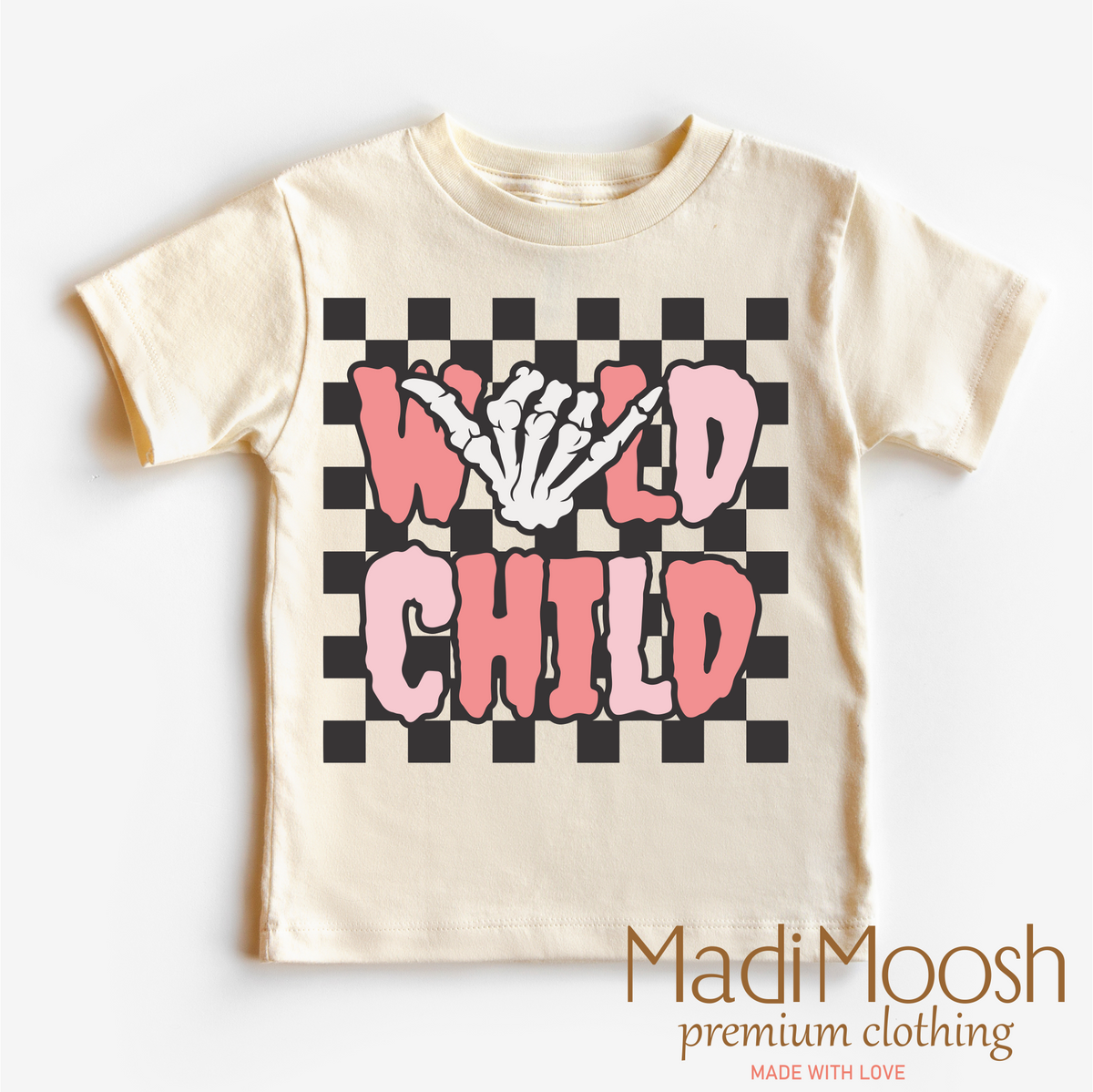 Wild Child Halloween design on a natural garment.