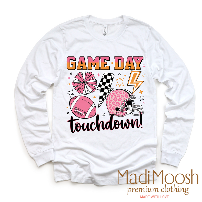 Game Day Football Touchdown Tee - Long Sleeve White Shirt