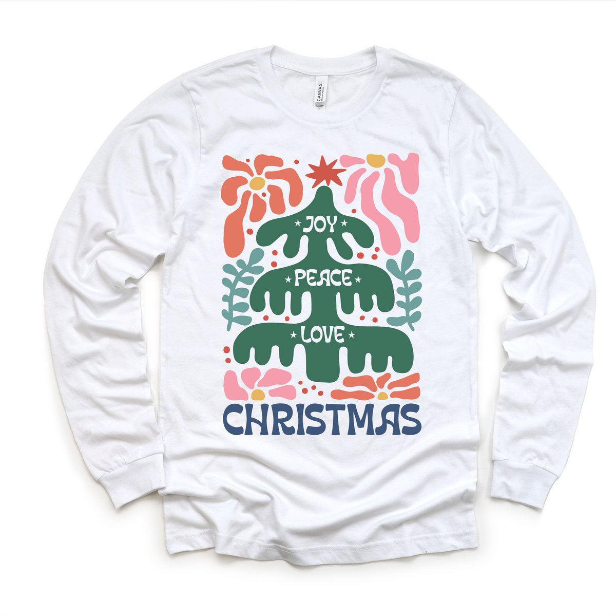 Boho Love Peace Joy Christmas, Long Sleeve Tees & Sweatshirts graphic T-shirt by Madi Moosh