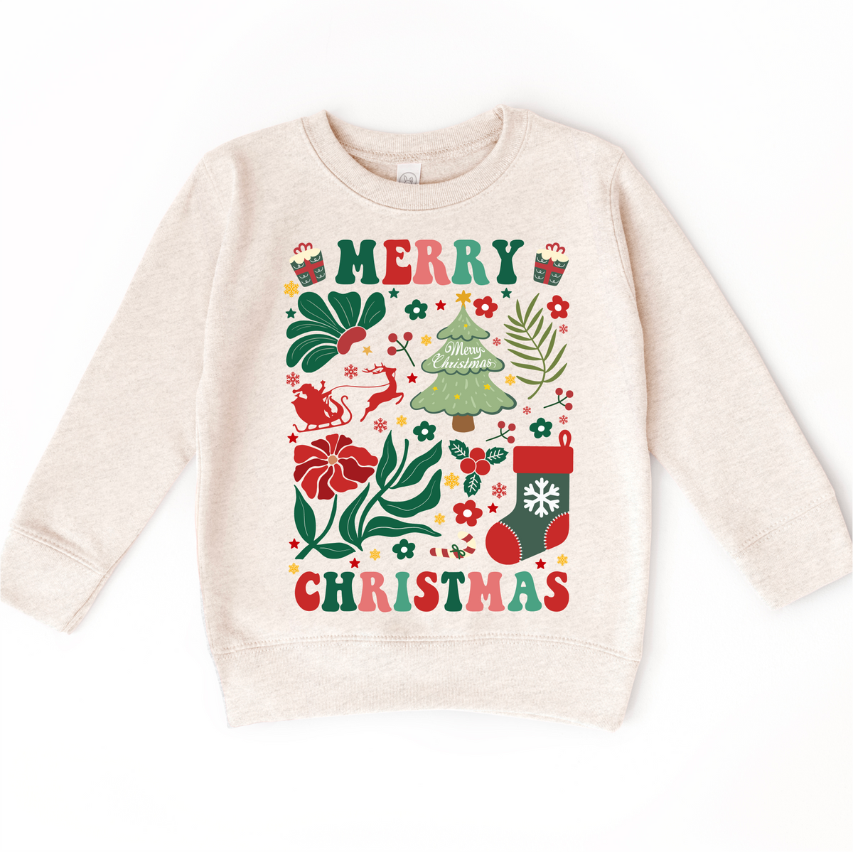 Boho Merry Christmas on natural kids sweatshirt