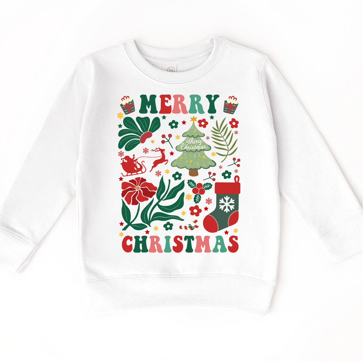 Boho Merry Christmas on white kids sweatshirt