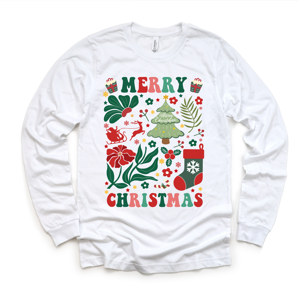Boho Merry Christmas, Long Sleeve Tees & Sweatshirts graphic T-shirt by Madi Moosh