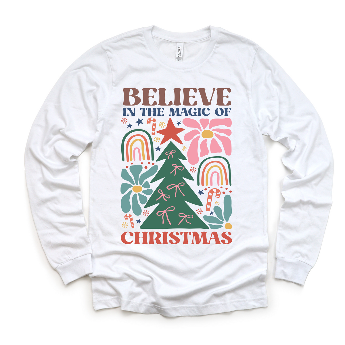 Boho Believe In The Magic Of Christmas, Long Sleeve Tees & Sweatshirts graphic T-shirt by Madi Moosh