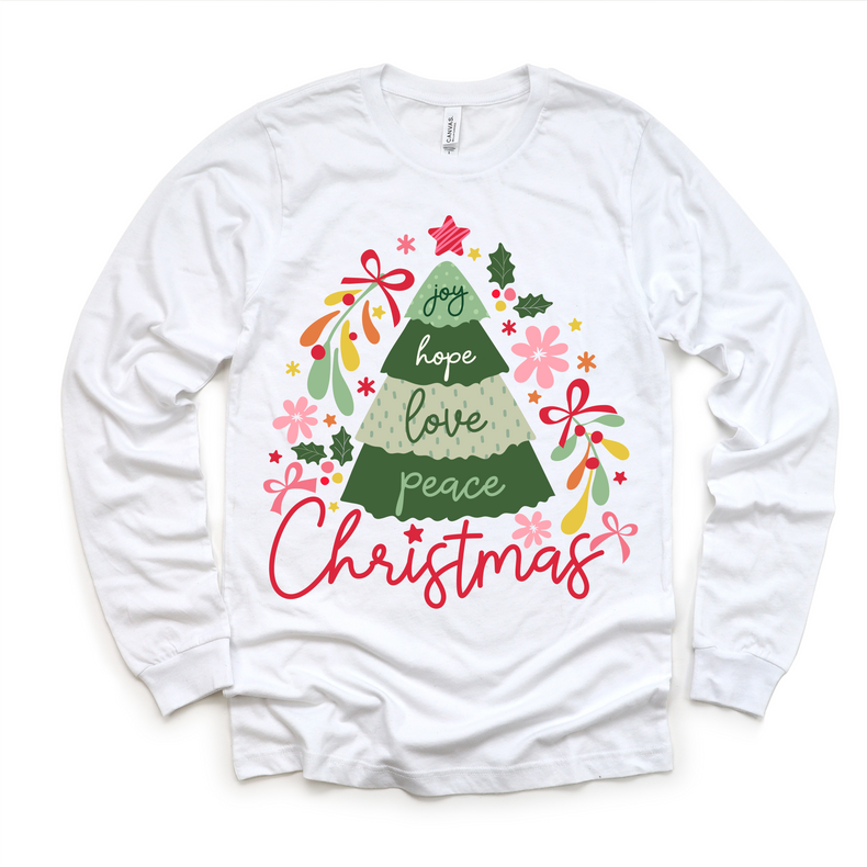 Boho Joy Hope Love Peace Christmas Shirt - Long Sleeve Tees & Sweatshirts