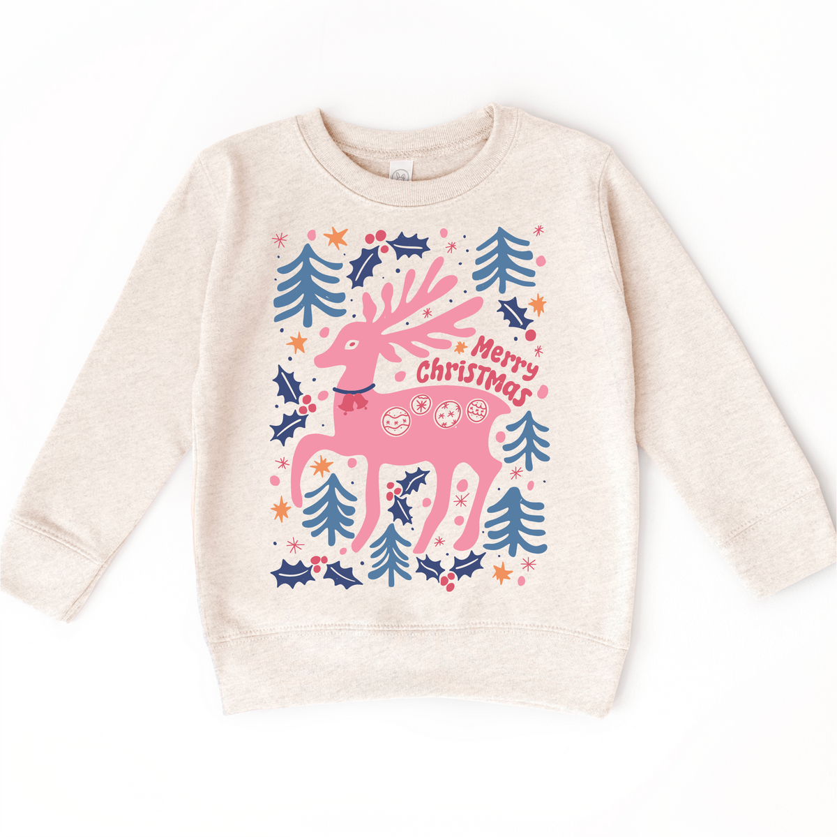Boho Reindeer Christmas on natural kids sweatshirt
