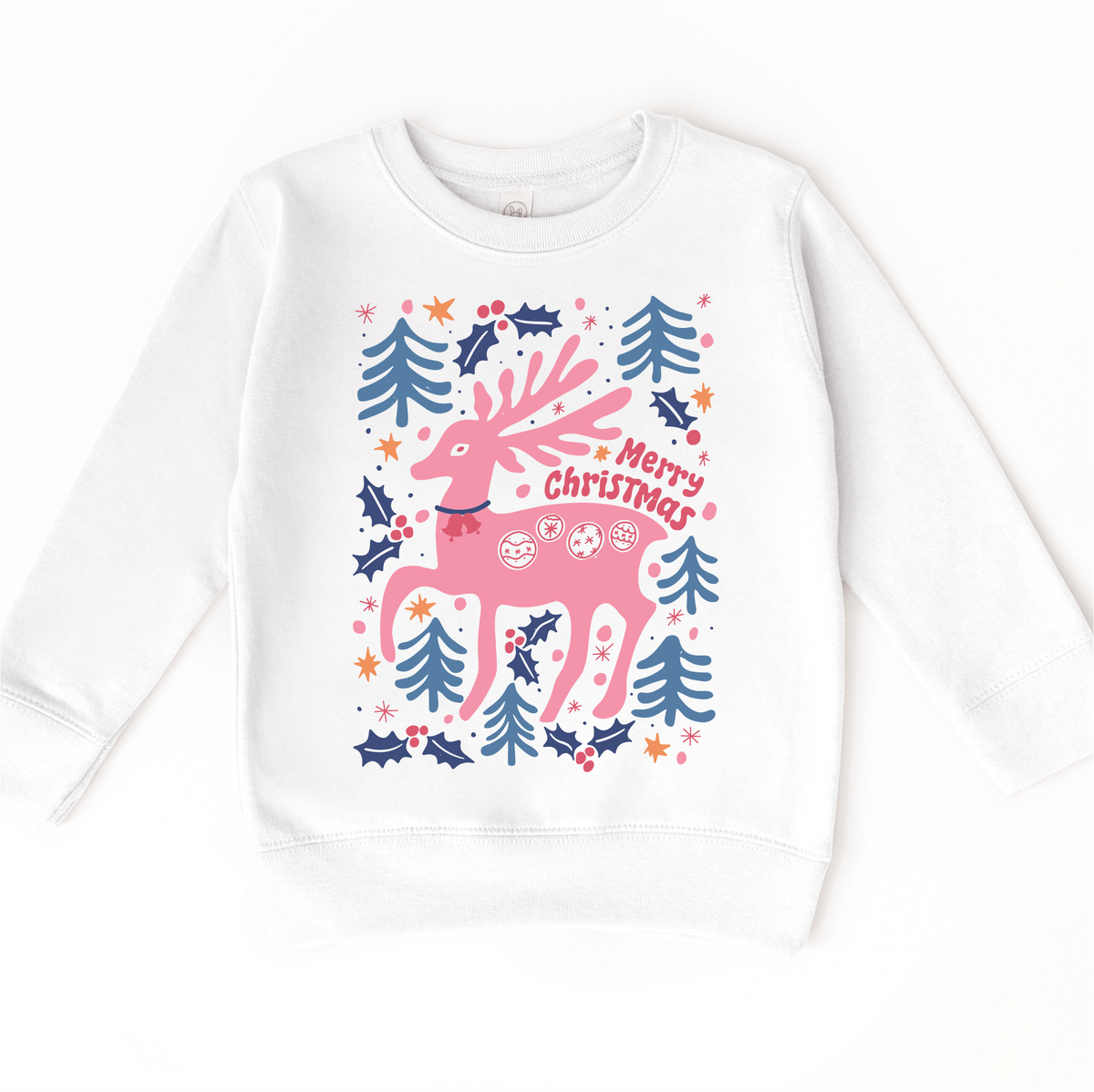 Boho Reindeer Christmas on white kids sweatshirt