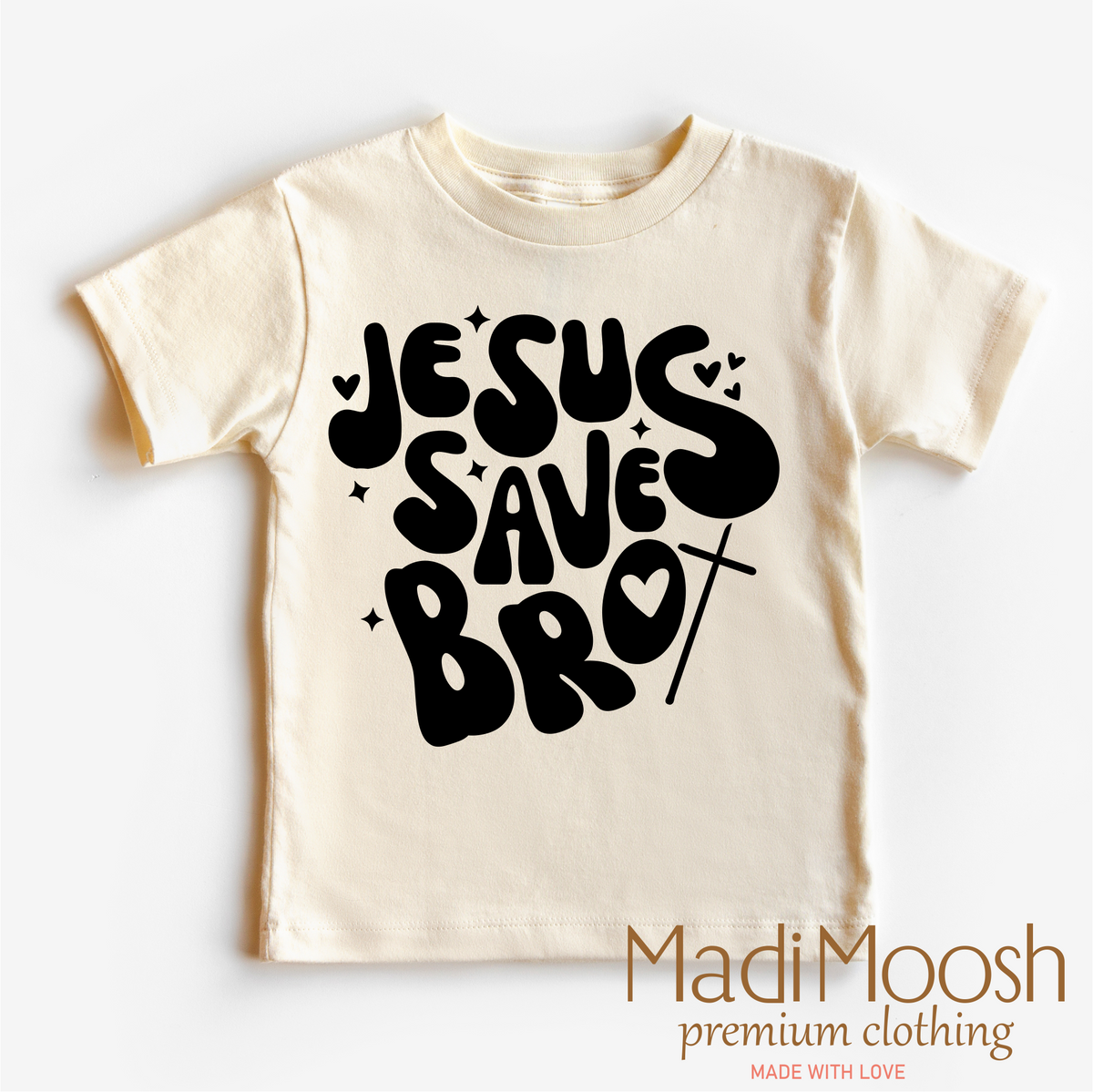Jesus Saves Bro, Kids Christian graphic T-shirt by Madi Moosh