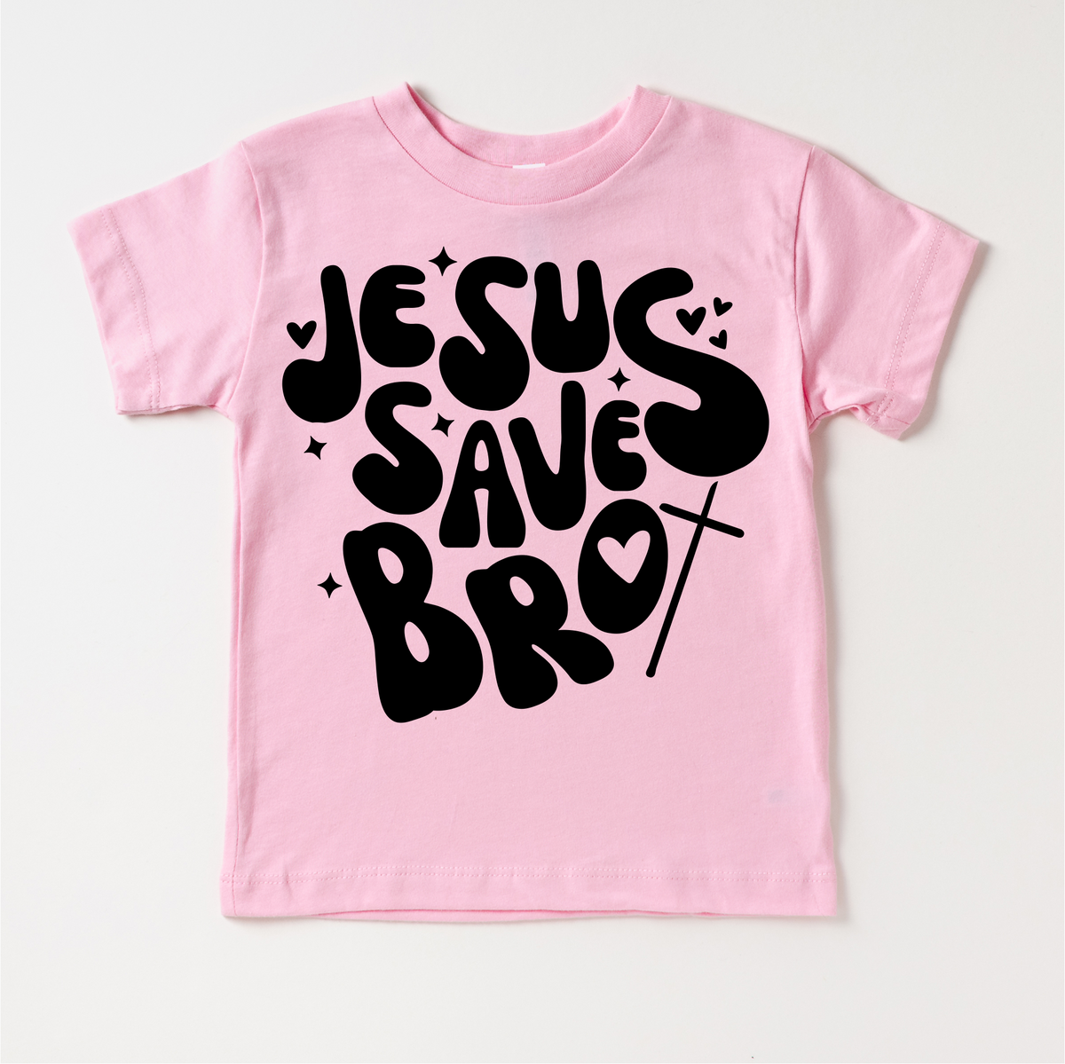 Jesus Saves Bro design on a pink garment.