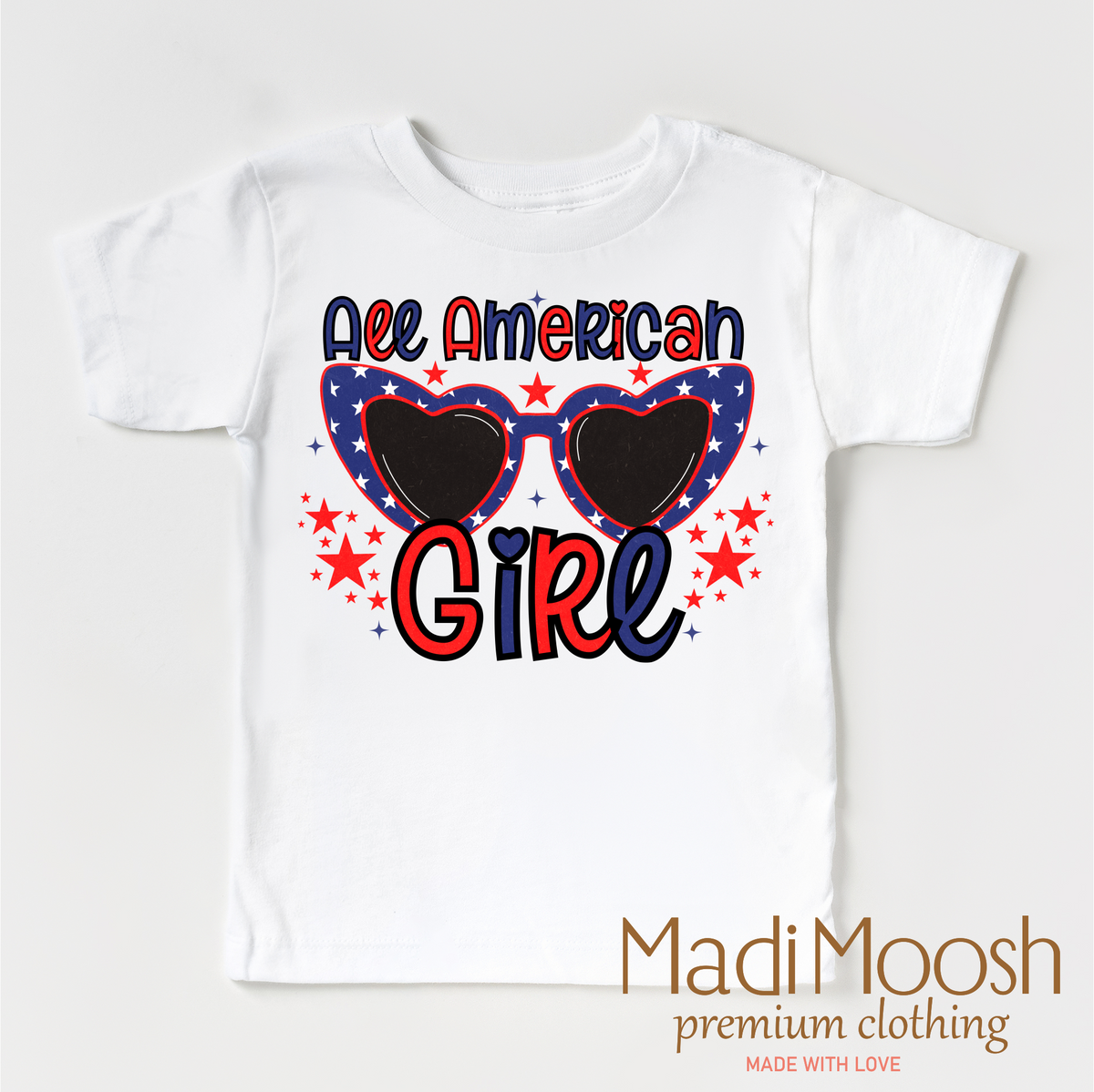 4th Of July All American Girl, Retro July Fourth graphic T-shirt by Madi Moosh