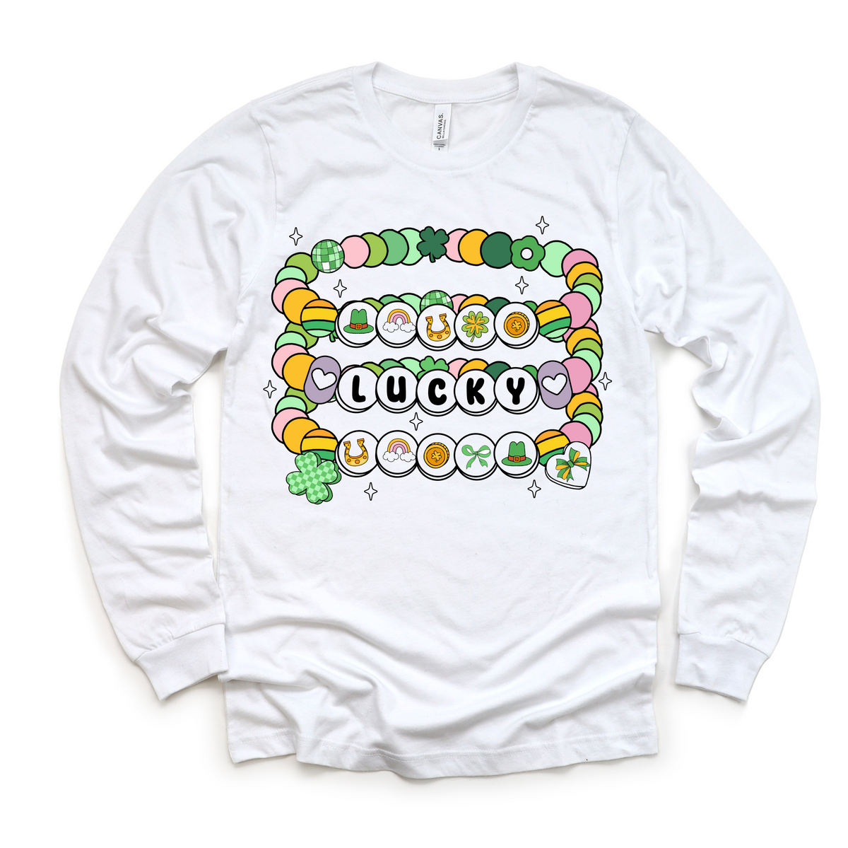 St. Patrick's Day Friendship Bracelet design on a long sleeve shirt.