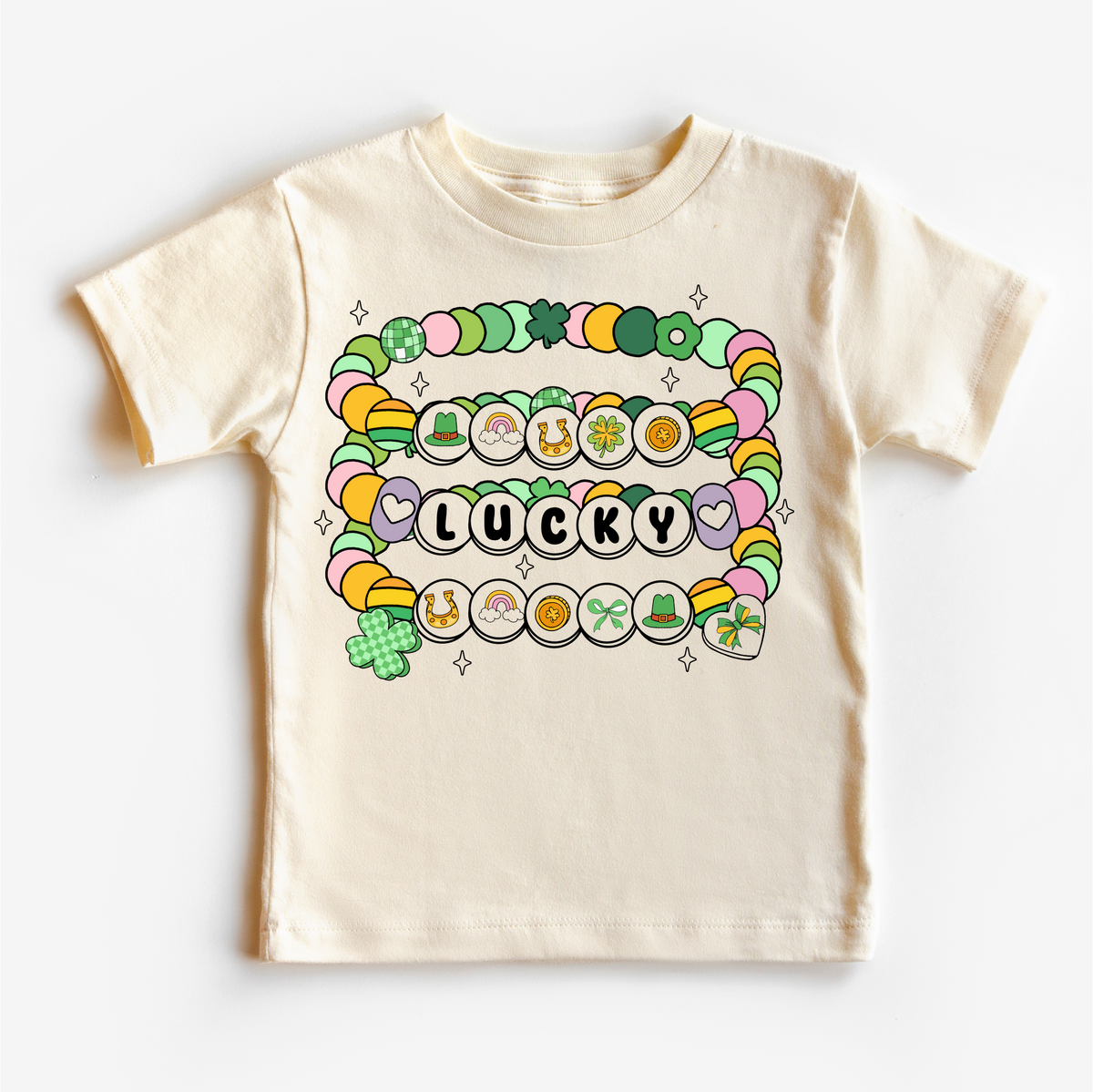 St. Patrick's Day Friendship Bracelet design on a natural garment.