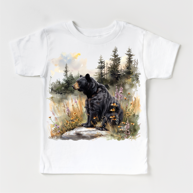 Retro Grizzly Bear Watercolor Nature Scene Shirt - Kids Tee
