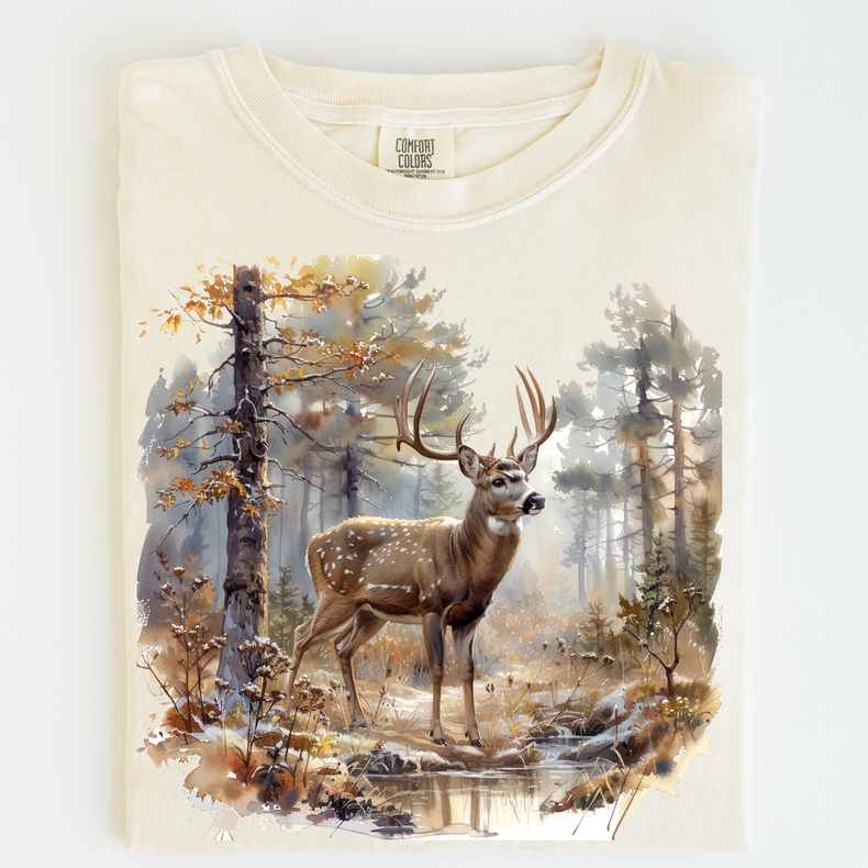 Retro White Tail Deer Shirt - Printed On Comfort Colors - Madi Moosh Boutique