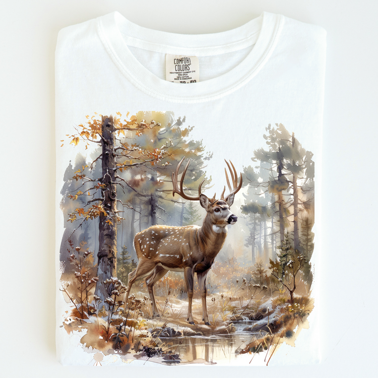 Retro White Tail Deer Shirt - Printed On Comfort Colors - Madi Moosh Boutique