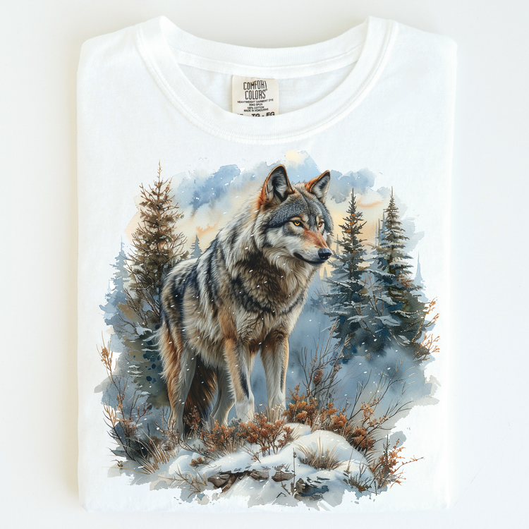 Retro Winter Wolf Mountain Shirt - Printed On Comfort Colors