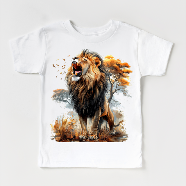 Retro Lion Jungle Watercolor Nature Scene Shirt - Kids Tee