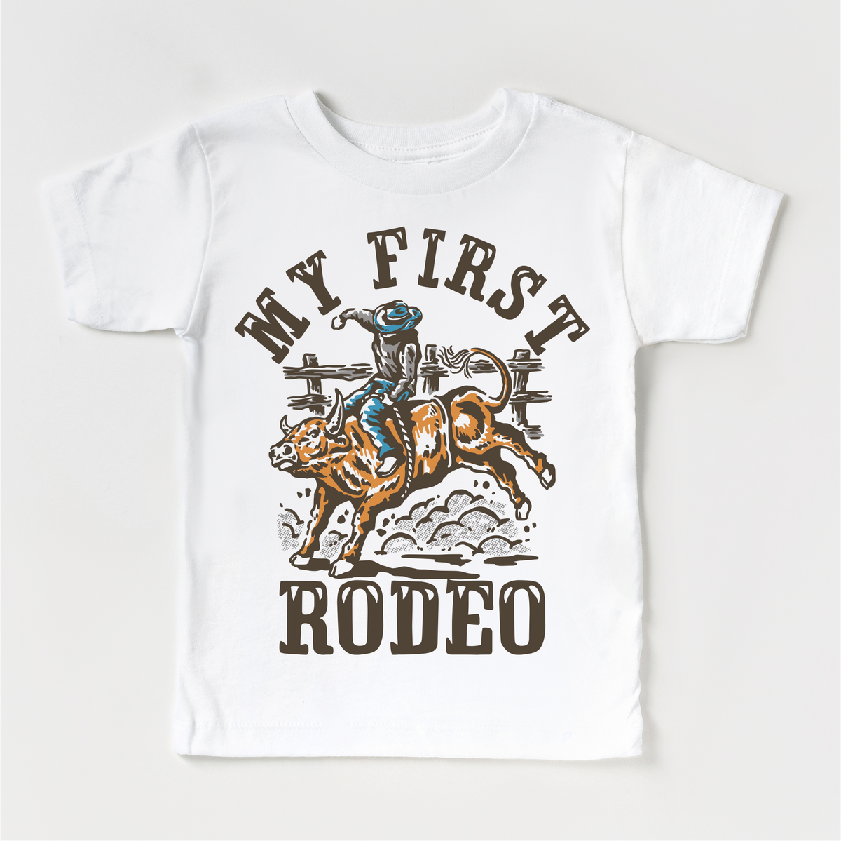 My First Rodeo Birthday design on a white garment.