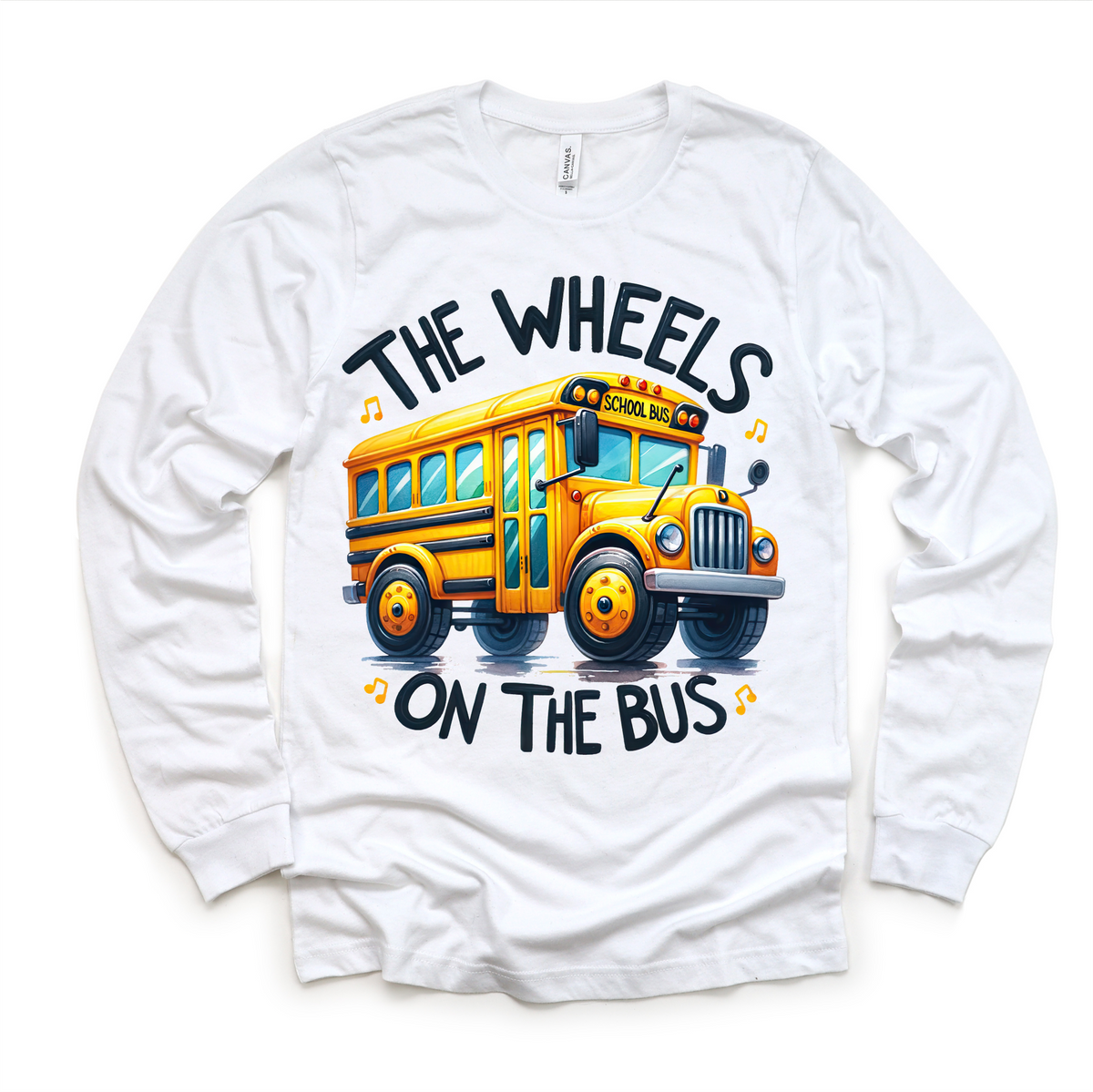 The Wheels On The Bus School design on a long sleeve shirt.