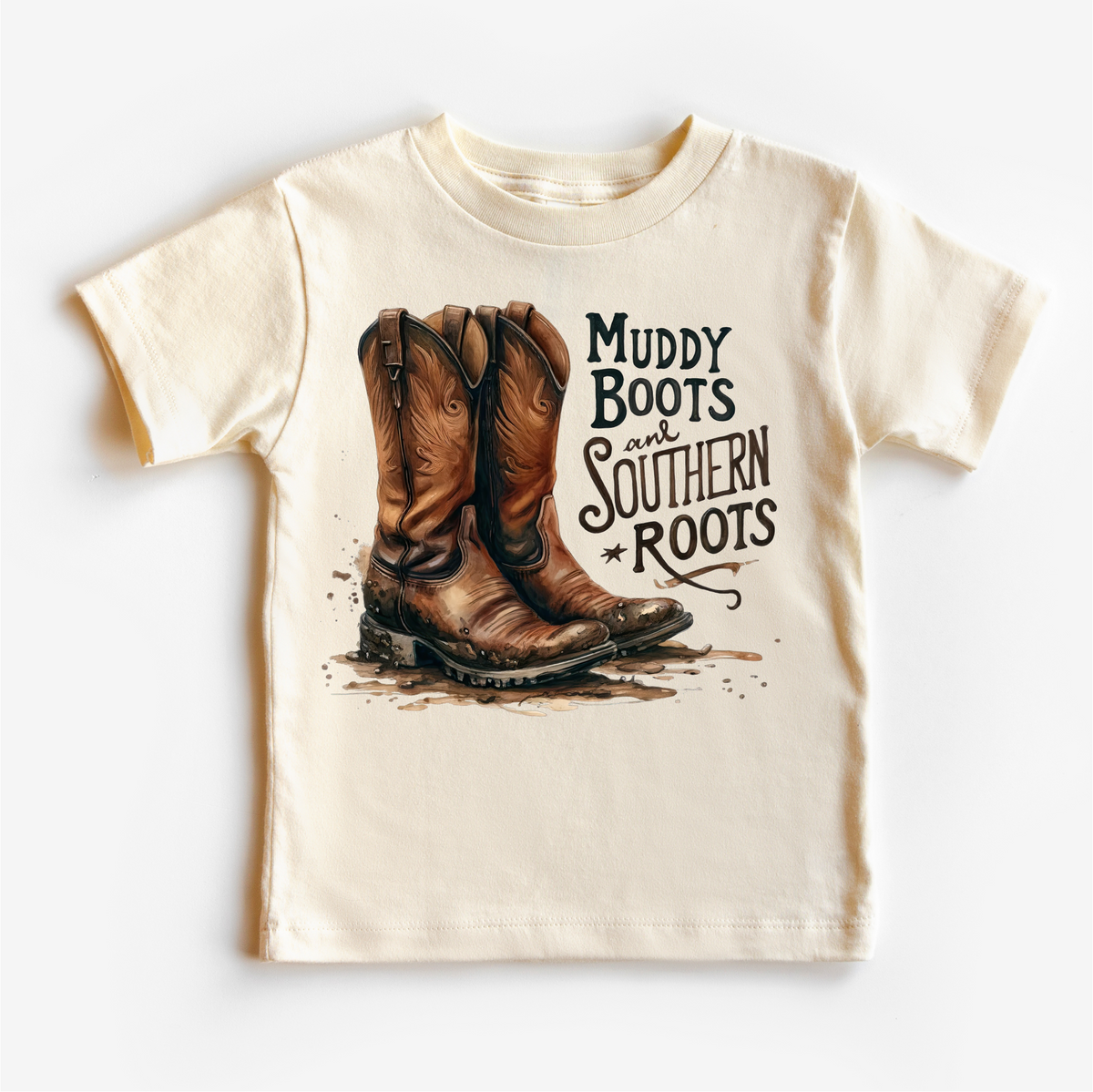 Muddy Boots And Southern Roots, Western graphic T-shirt by Madi Moosh