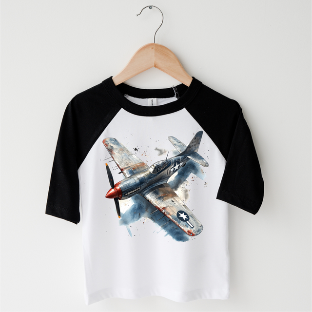 Retro US Military Fighter Jet Shirt - Watercolor Airplane Tee
