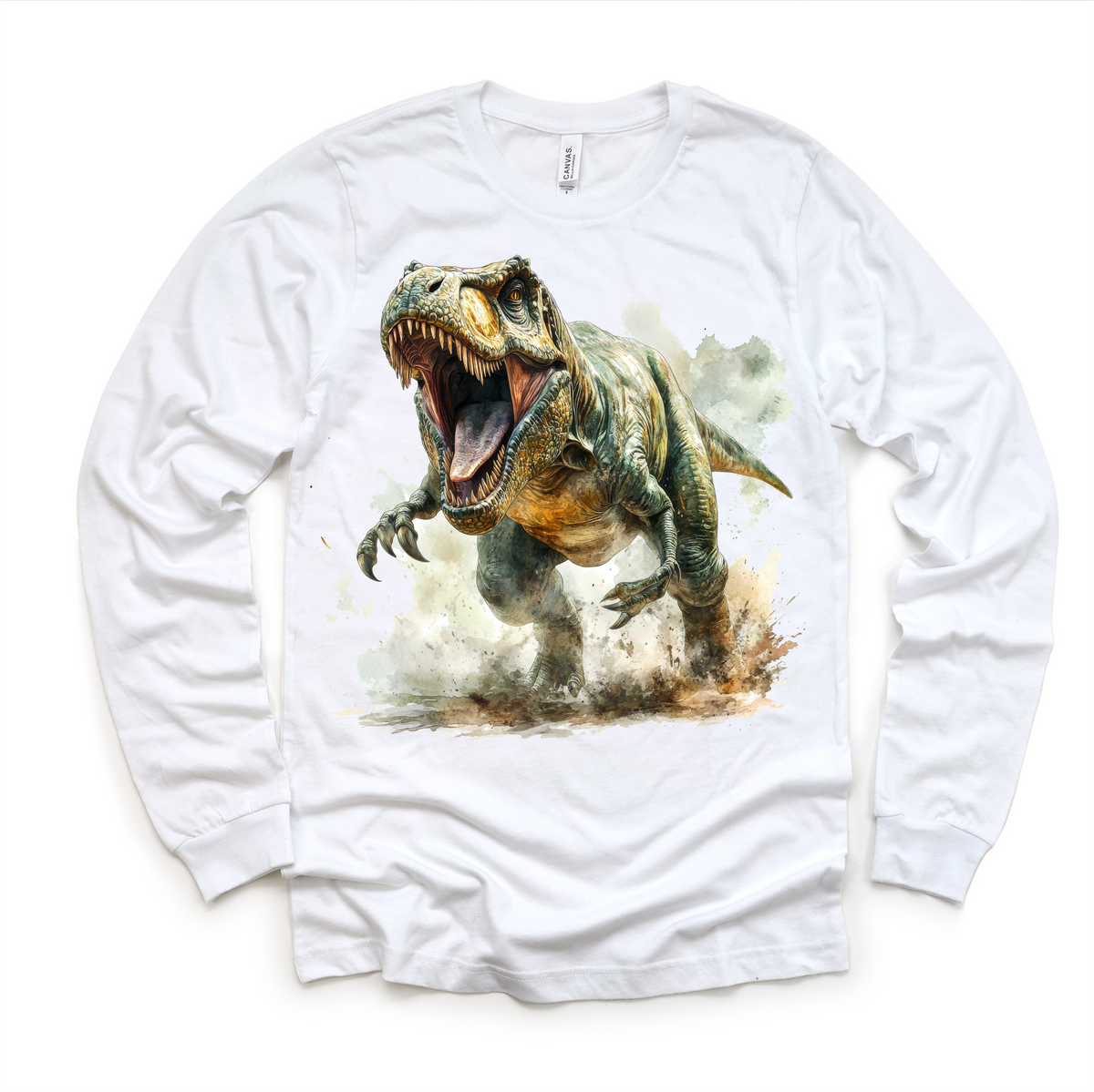 Retro T-REX Dinosaur design on a long sleeve shirt.