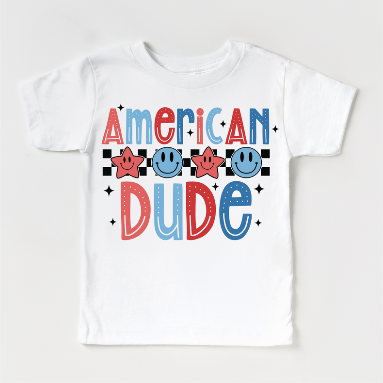 American Dude July 4th, Independence Day graphic T-shirt by Madi Moosh