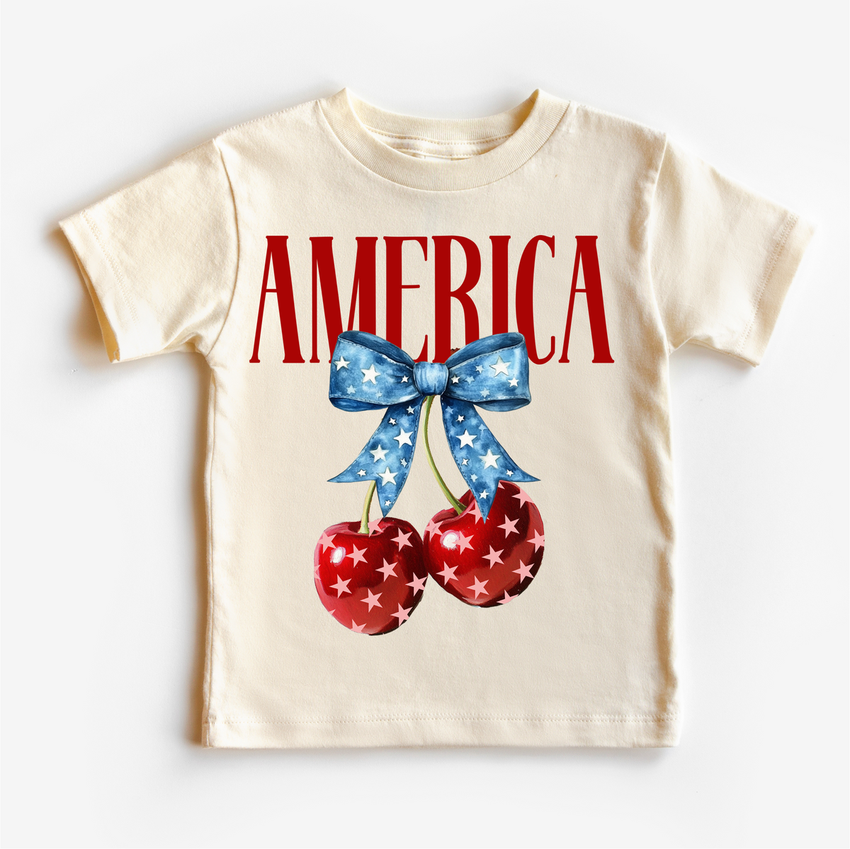 America Cherry July 4th design on a natural garment.