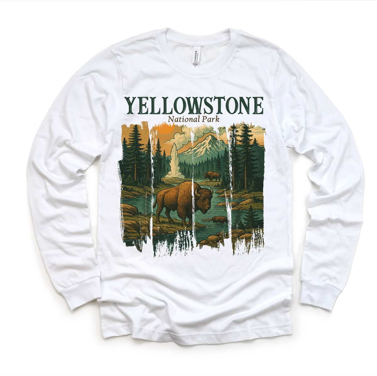 Yellowstone Natural Park design on a long sleeve shirt.
