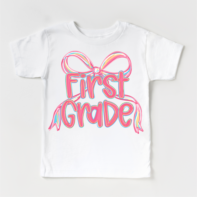 Girls 1st Grade Bow Back To School Shirt - First Day Of School Tee
