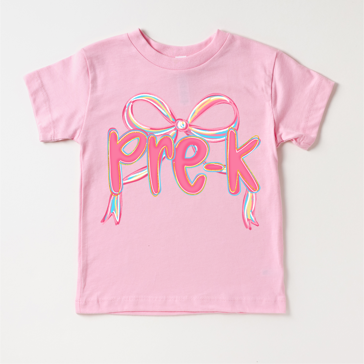 Girls Pre-K Bow Back To School design on a pink garment.
