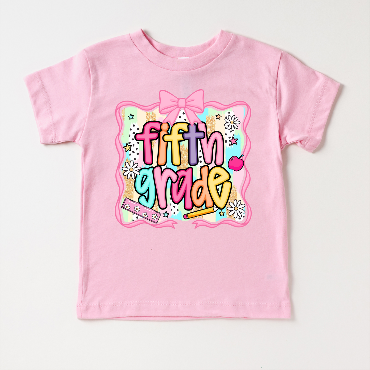 Girls 5th grade School design on a pink garment.