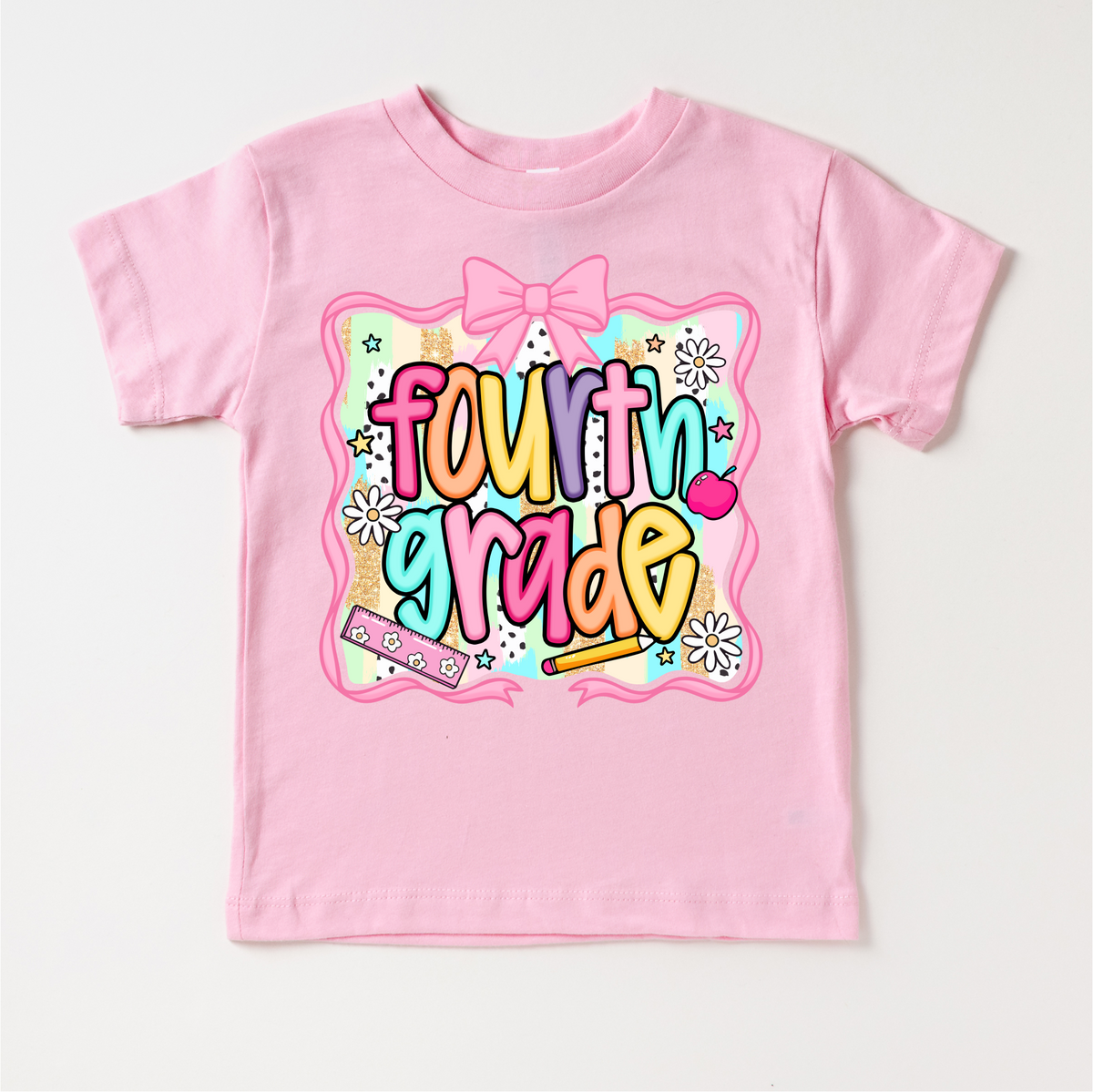 Girls 4th grade School design on a pink garment.