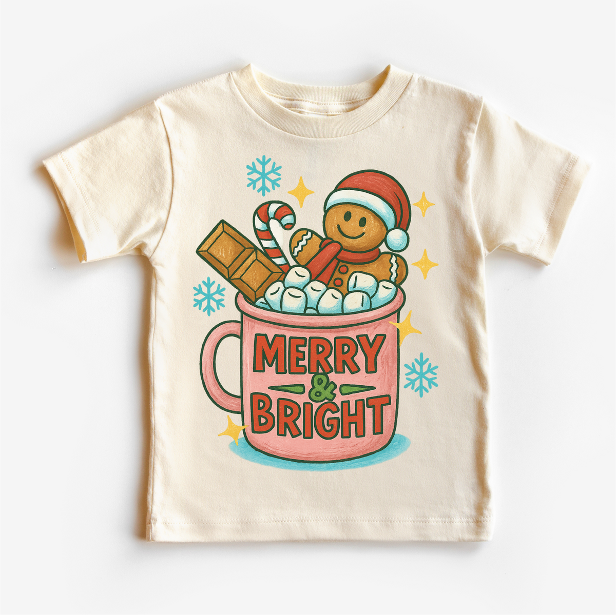 Merry & Bright Gingerbread Man, Christmas graphic T-shirt by Madi Moosh