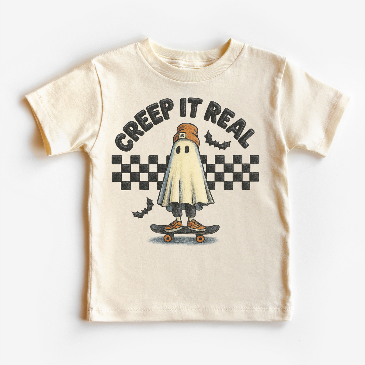 Retro Creep It Reel Skater Halloween graphic T-shirt by Madi Moosh