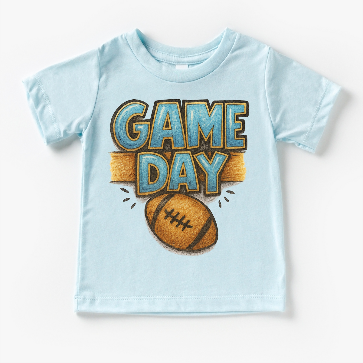 Game Day Football Season design on a blue garment.