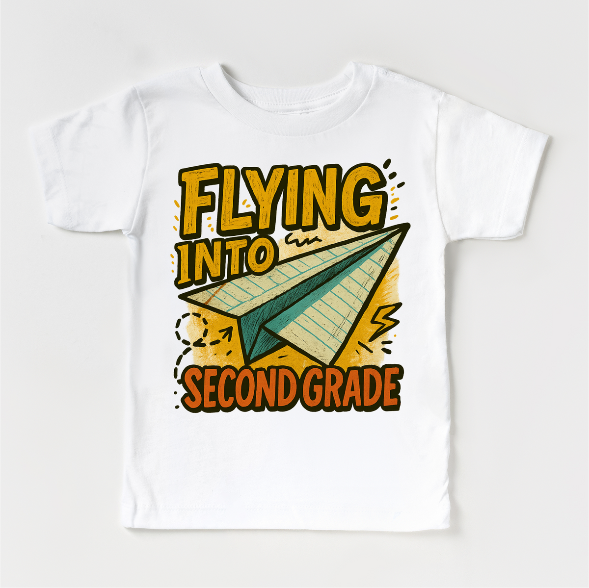 Flying Into Second Grade Back To School design on a white garment.