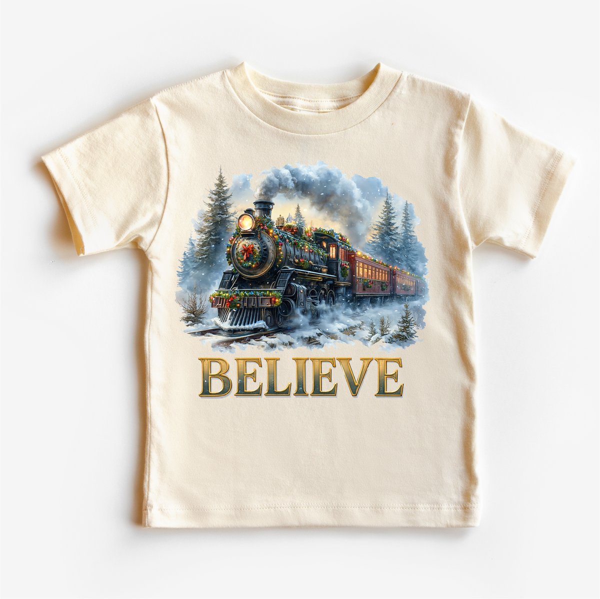 Polar Express Christmas Train Natural kids tee