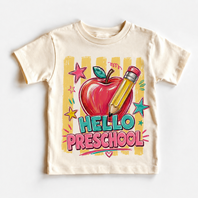 Hello Preschool Back to School | Apple Pencil First Day of School | Kids School graphic T-shirt by Madi Moosh