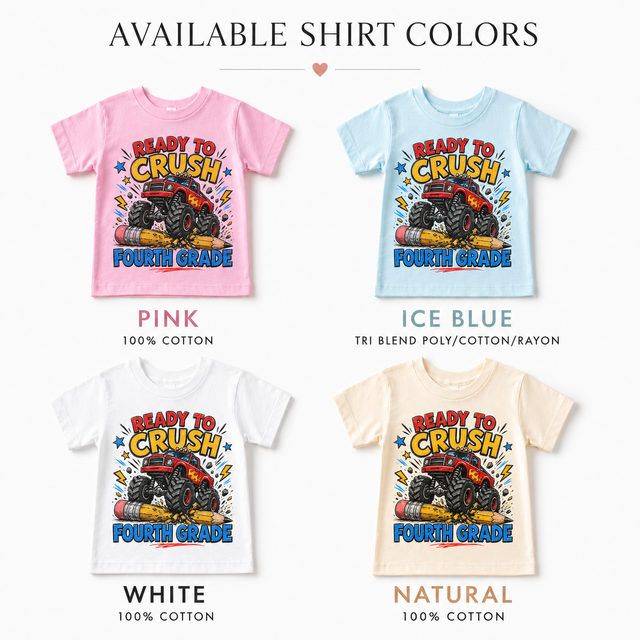 Ready To Crush Fourth Grade Kids Graphic Tee, Monster Truck Back To School Shirt, Boys First Day Of School T-Shirt