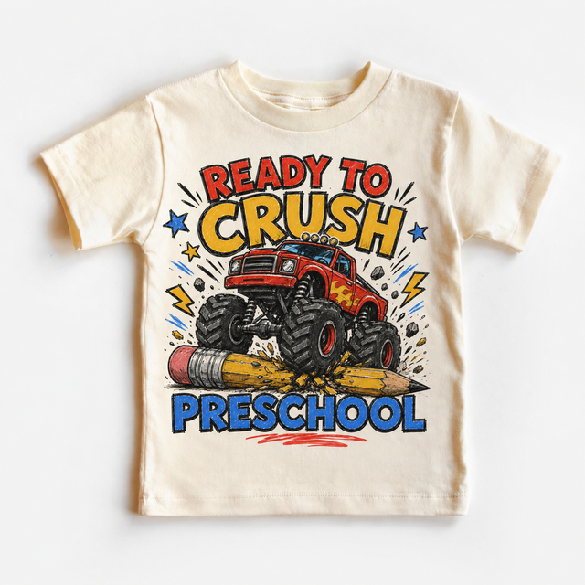 Ready To Crush Preschool Kids, Monster Truck Back To School, Boys First Day Of School graphic T-shirt by Madi Moosh