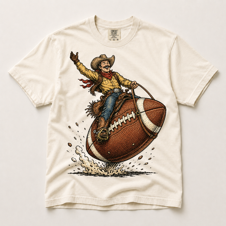 Cowboy Riding Football Comfort Colors Graphic Tee, Western Football Game Day Shirt