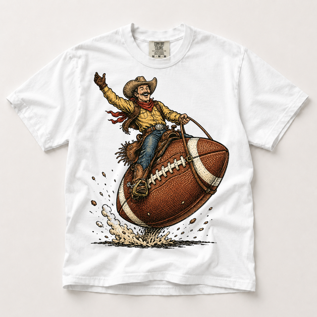 Cowboy Riding Football Comfort Colors Graphic Tee, Western Football Game Day Shirt