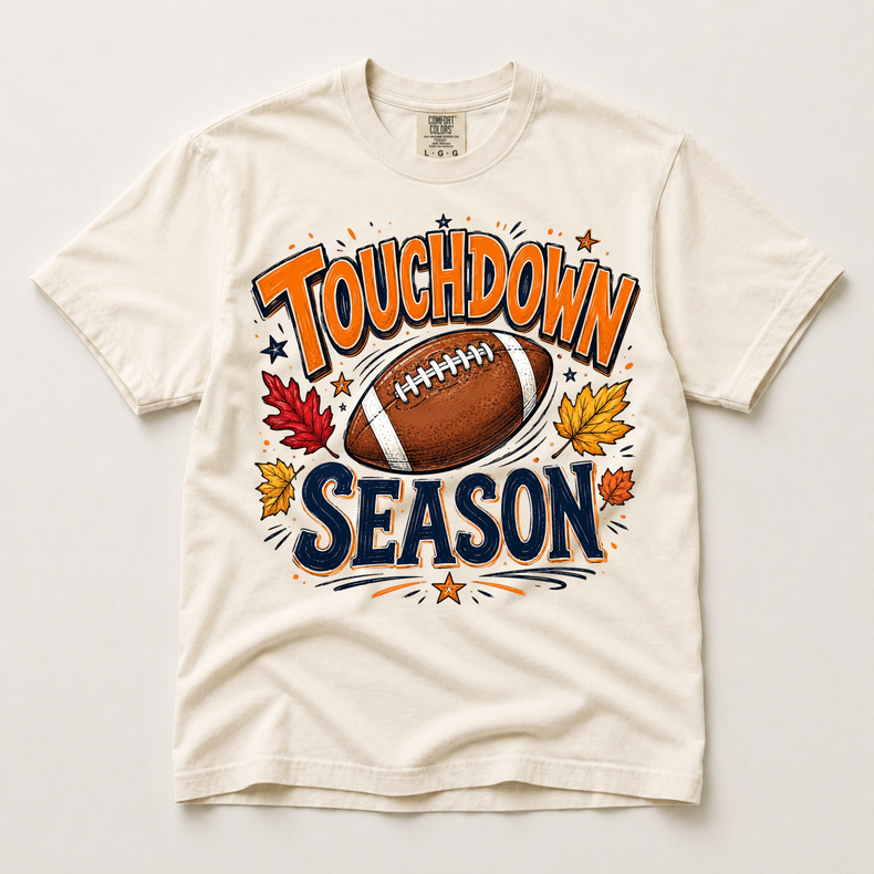 Touchdown Seaons Football Comfort Colors Graphic Tee, Fall Football Game Day Shirt