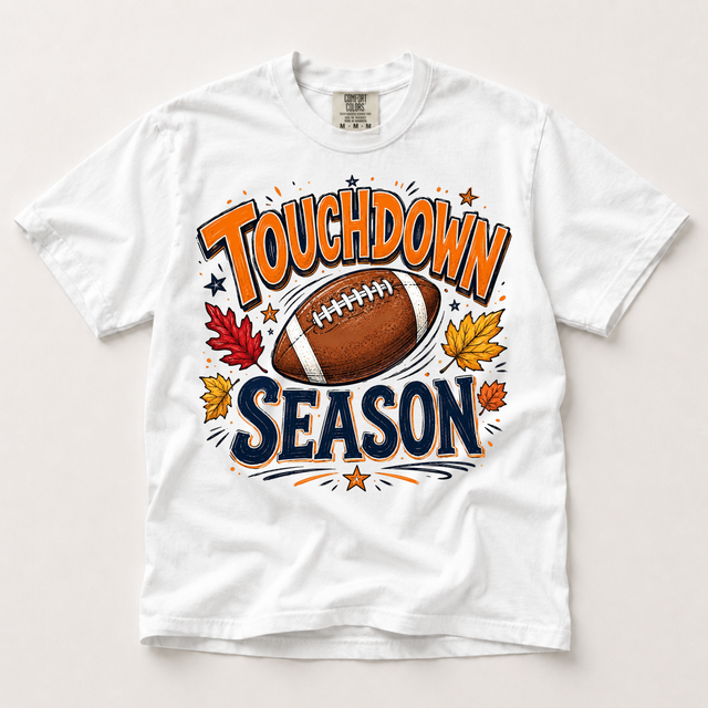 Touchdown Seaons Football Comfort Colors Graphic Tee, Fall Football Game Day Shirt