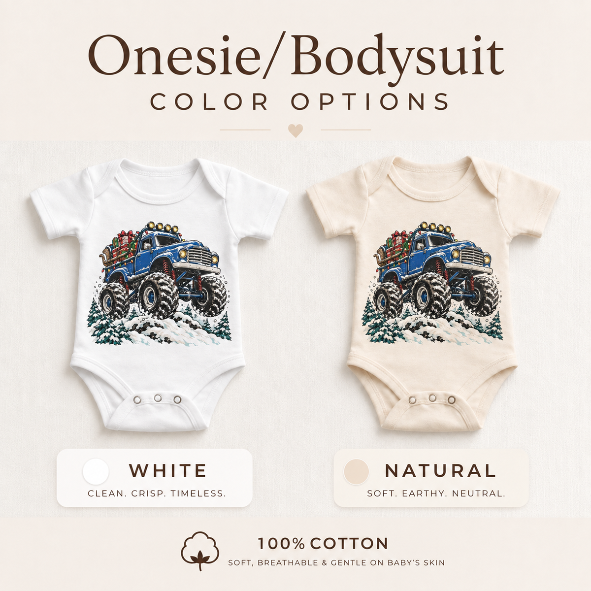 Blue Christmas Monster Truck Shirt for Kids – Holiday Gifts baby bodysuit color options